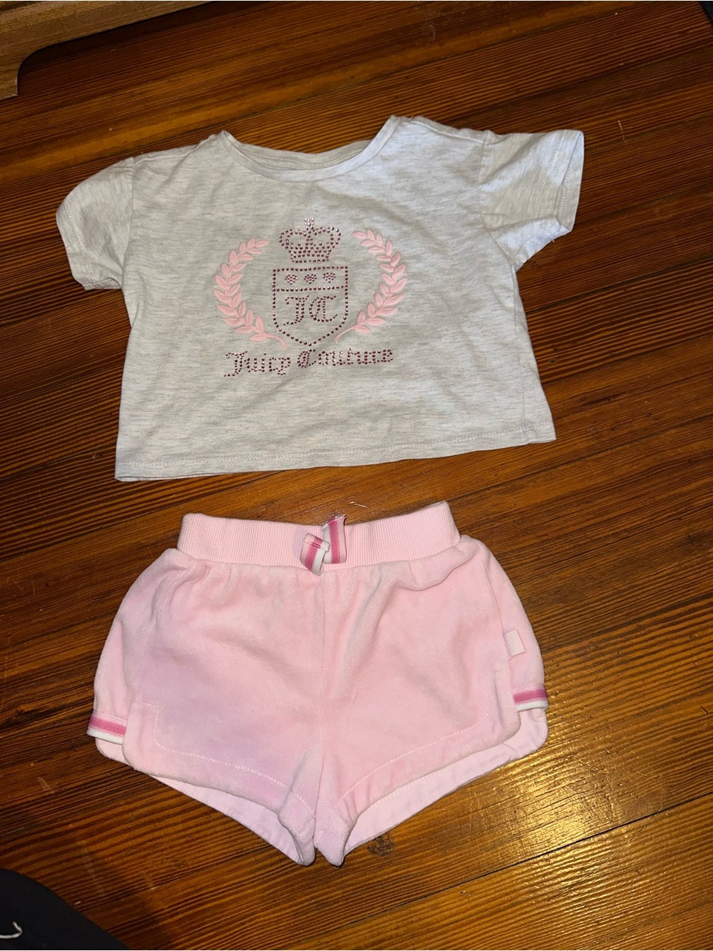 Juicy Couture White Tee with Pink Logo & Pink Shorts Pajama Set